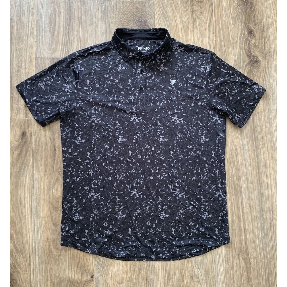 PRIMO GOLF APPAREL Men's Shortsleeve Polo Size L Black White Performance